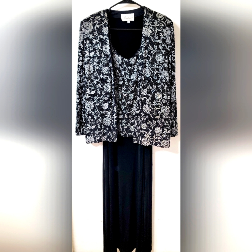 Michaelangelo 2 piece Formal  Strappy Black/Silver Sparkle Dress w/Jacket 22WP